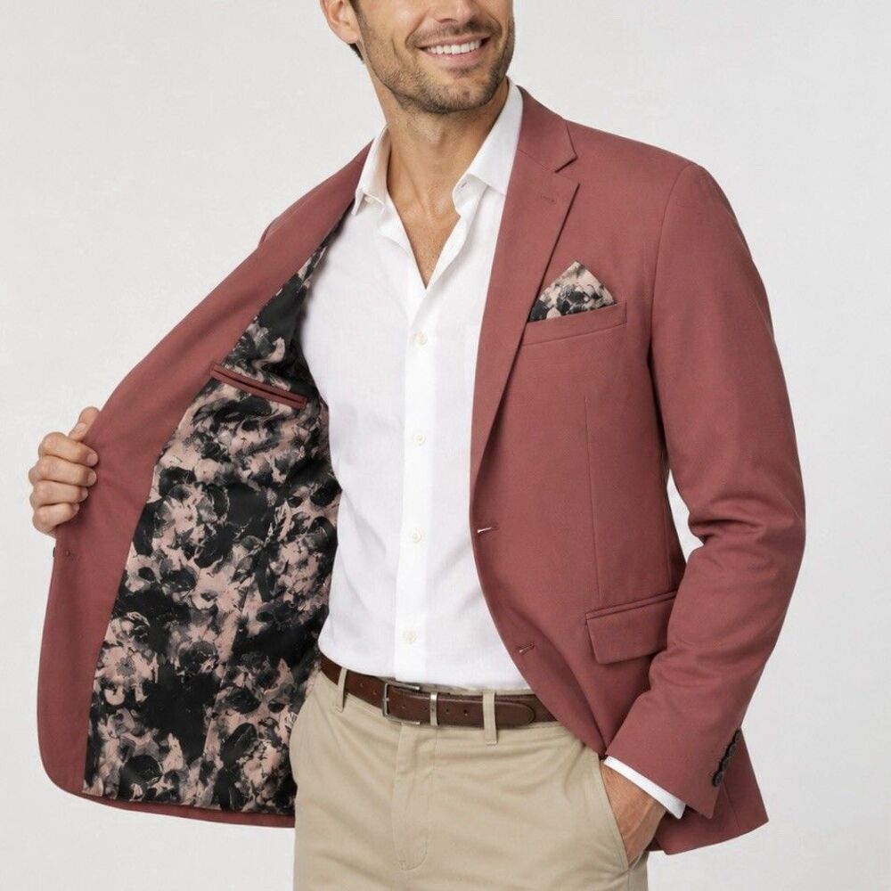 INC International Concepts Mens Slim Fit Blazer Sport Coat Pink Floral Lining S